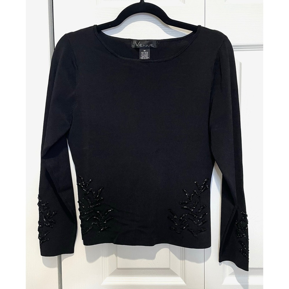 Vintage Venue Womens Beaded Sweater Medium Y2K Whimsigoth Vamp Dark‎ Fairy 90s